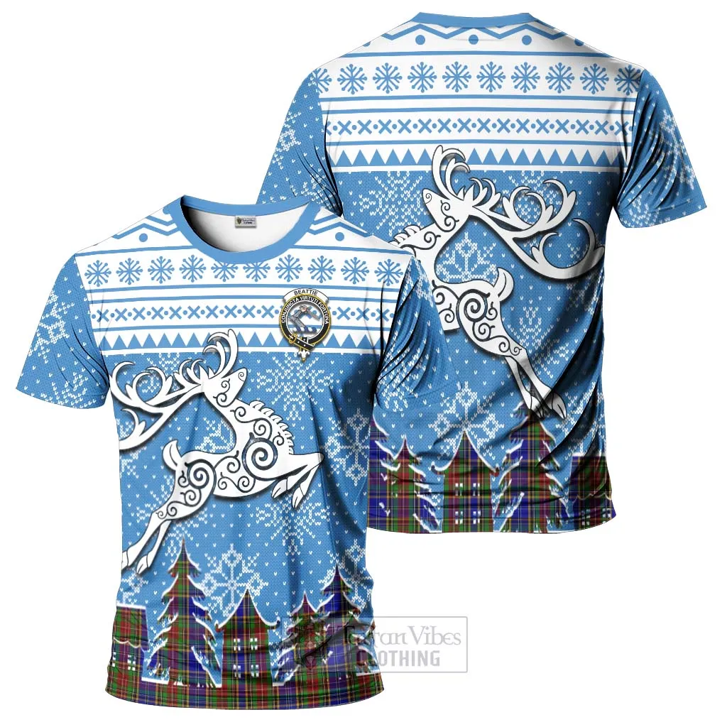 Beattie (Beatty) Clan Christmas T-Shirt Celtic Reindeer Style