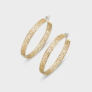 Brass   Slv Paros Greek Key Hoop Earrings