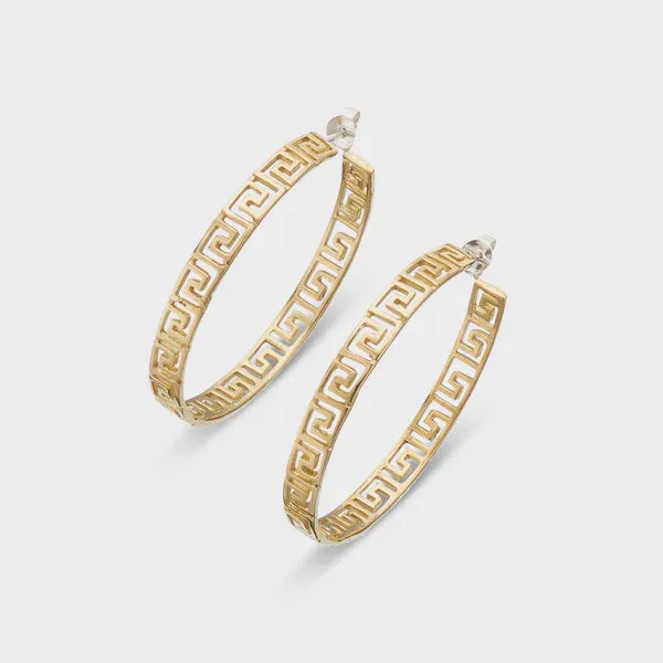 Brass   Slv Paros Greek Key Hoop Earrings