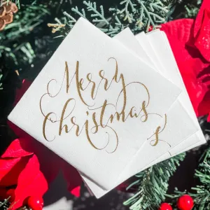 Custom White Merry Christmas Linen-Like Napkins