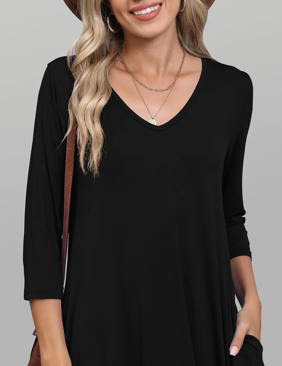 JollieLovin Women 3/4 Sleeve Plus Size Casual Fall Dresses 2024 V Neck T Shirt Long Tunic Dress