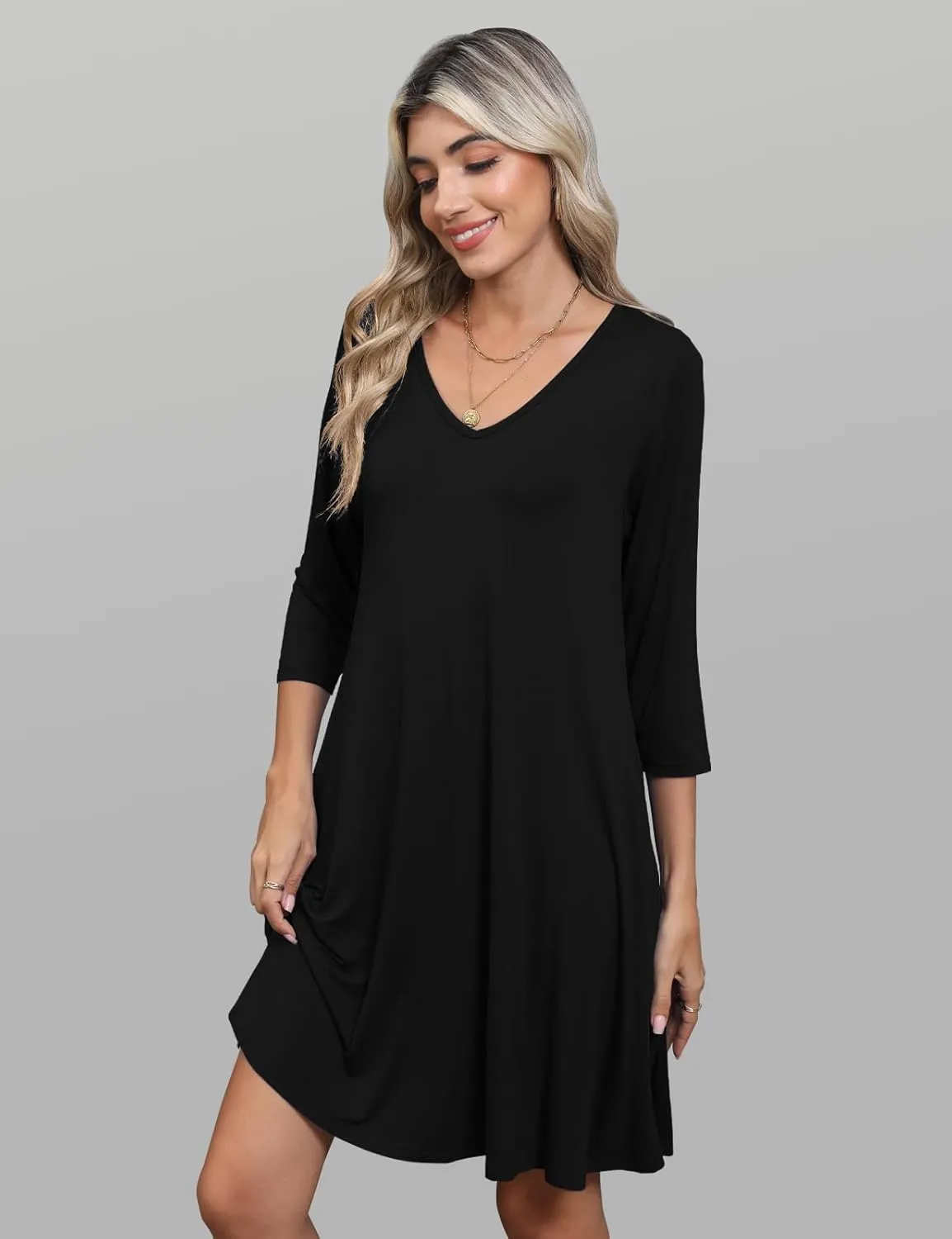 JollieLovin Women 3/4 Sleeve Plus Size Casual Fall Dresses 2024 V Neck T Shirt Long Tunic Dress