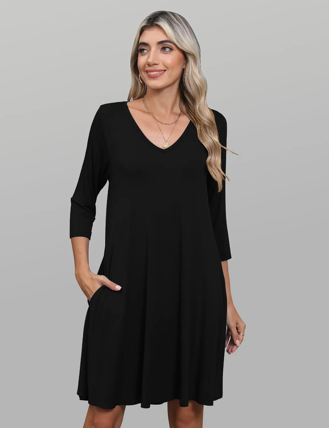 JollieLovin Women 3/4 Sleeve Plus Size Casual Fall Dresses 2024 V Neck T Shirt Long Tunic Dress