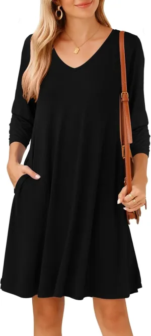 JollieLovin Women 3/4 Sleeve Plus Size Casual Fall Dresses 2024 V Neck T Shirt Long Tunic Dress