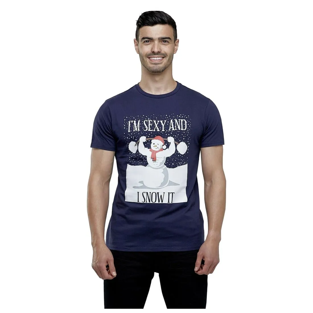 Mens Christmas T-Shirt Navy I'm Sexy Snowman Xmas Tee
