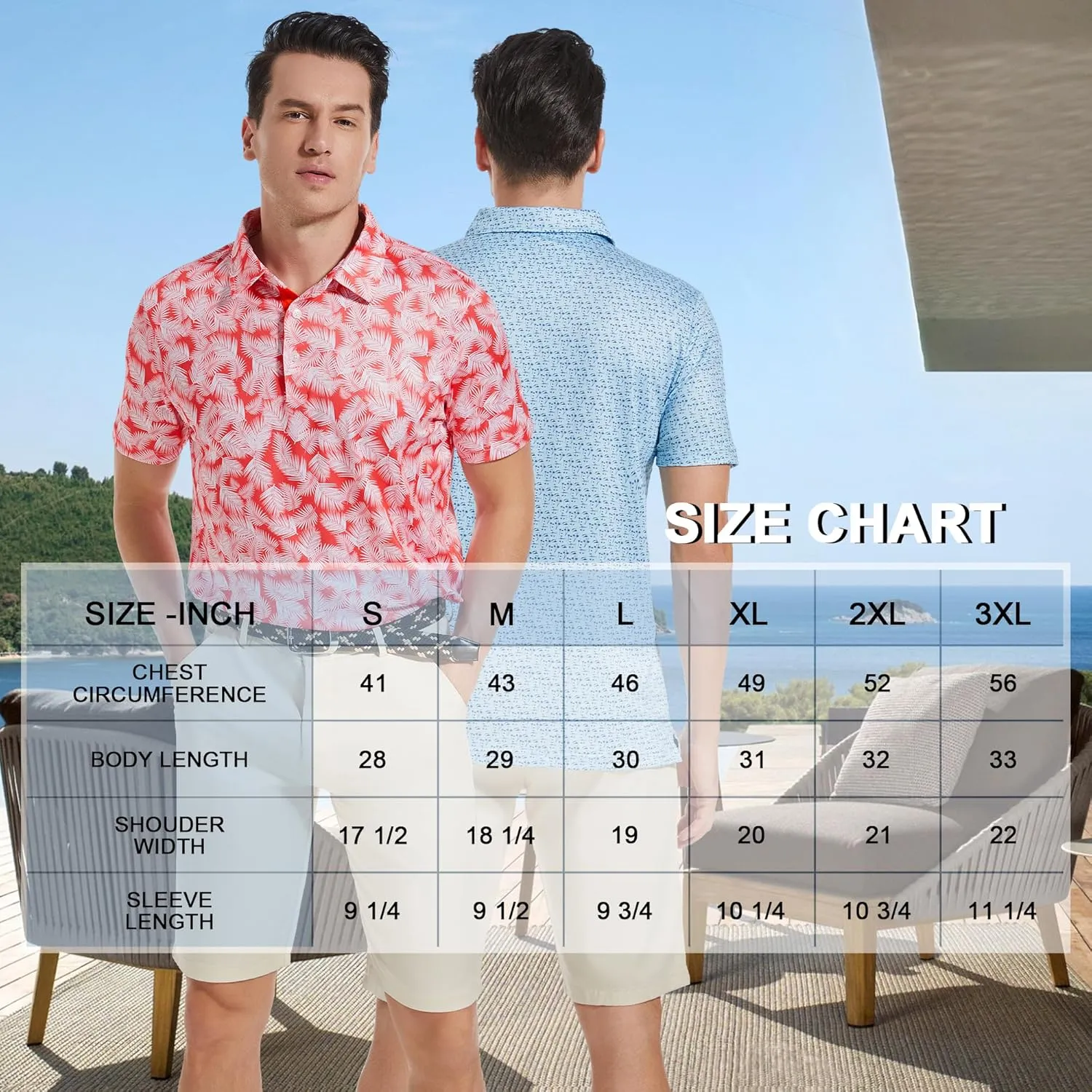 Mens Golf Shirt Moisture Wicking Dry Fit Print Performance Short Sleeve Polo Shirts for Men