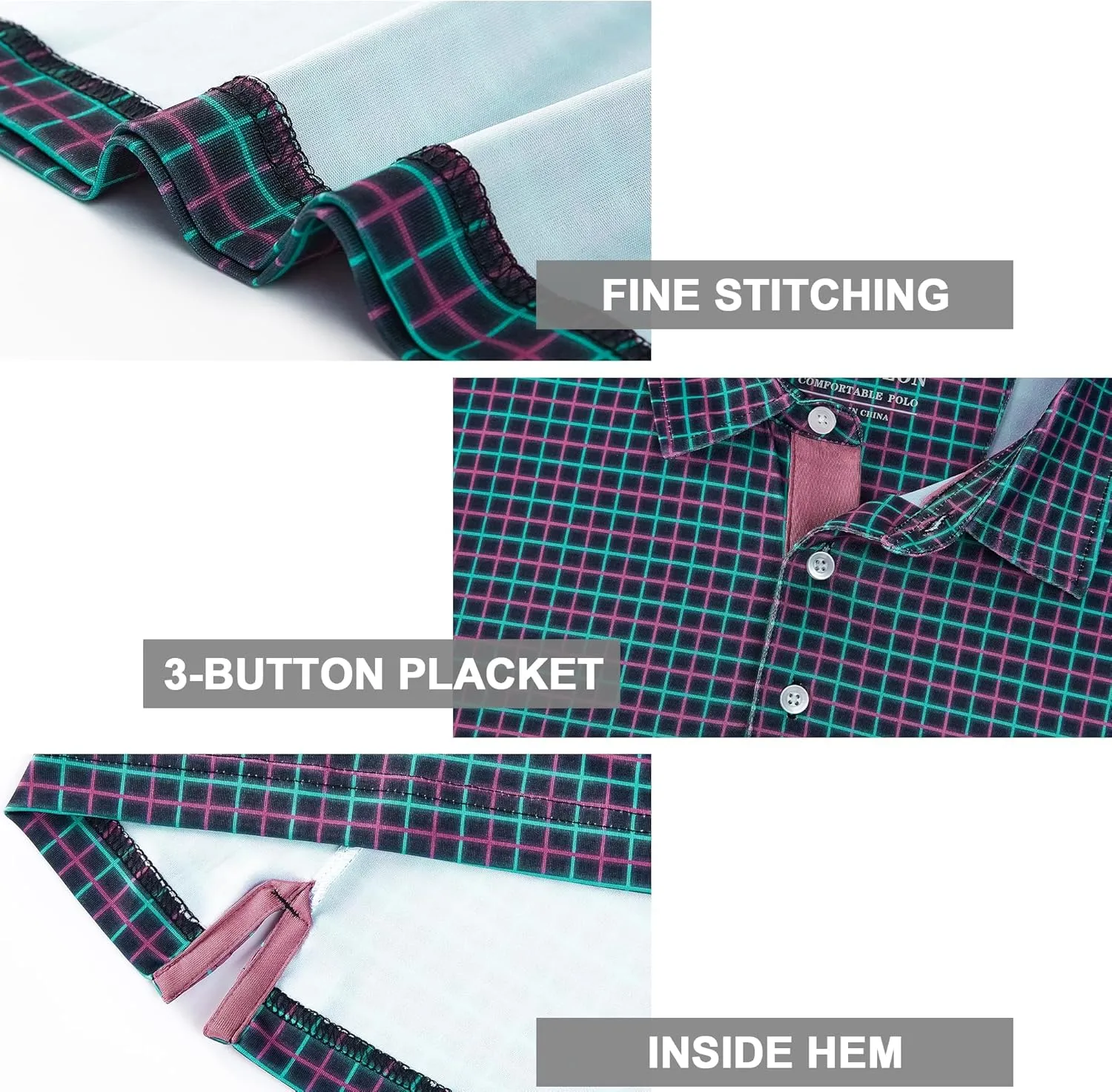 Mens Golf Shirt Moisture Wicking Dry Fit Print Performance Short Sleeve Polo Shirts for Men