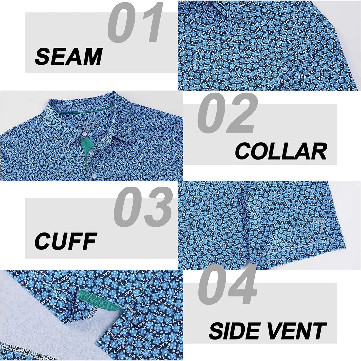 Mens Golf Shirt Moisture Wicking Dry Fit Print Performance Short Sleeve Polo Shirts for Men
