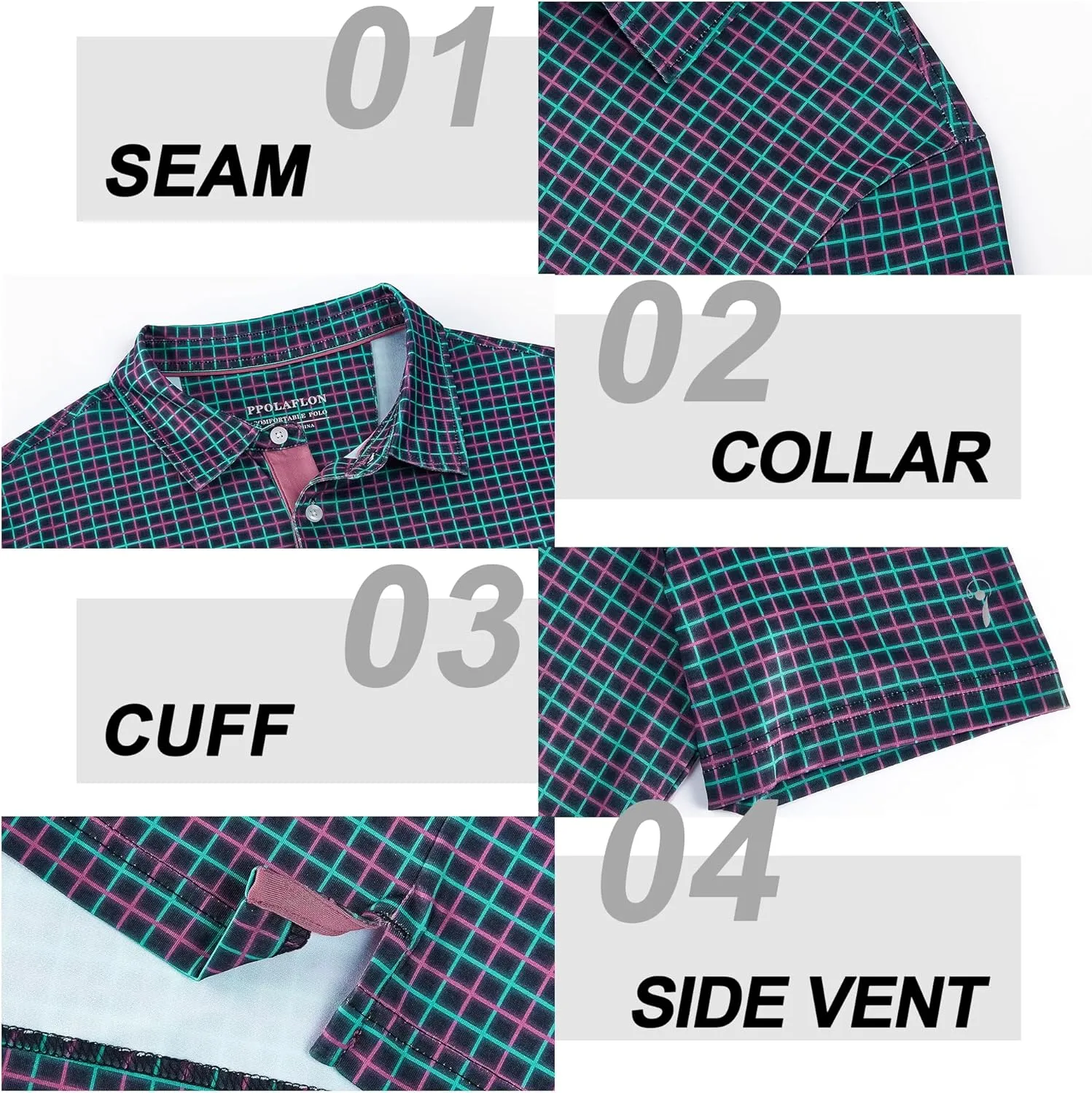 Mens Golf Shirt Moisture Wicking Dry Fit Print Performance Short Sleeve Polo Shirts for Men