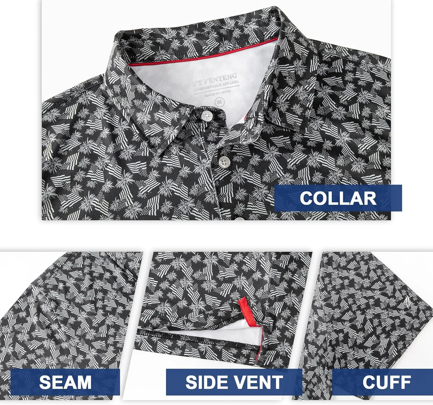 Mens Golf Shirt Short Sleeve Dry Fit Print Moisture Wicking Performance Patterns Collared Polo Shirt