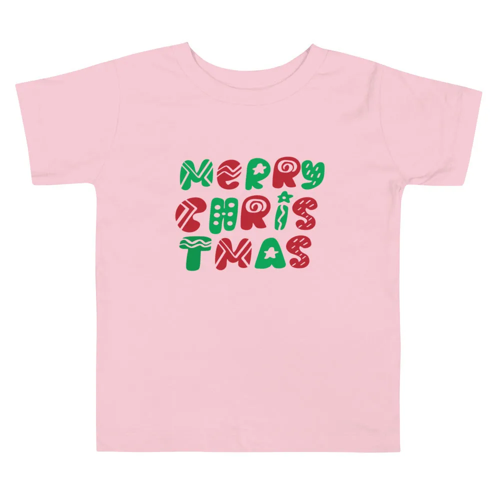 Merry Christmas Typography Toddler Short Sleeve Tee