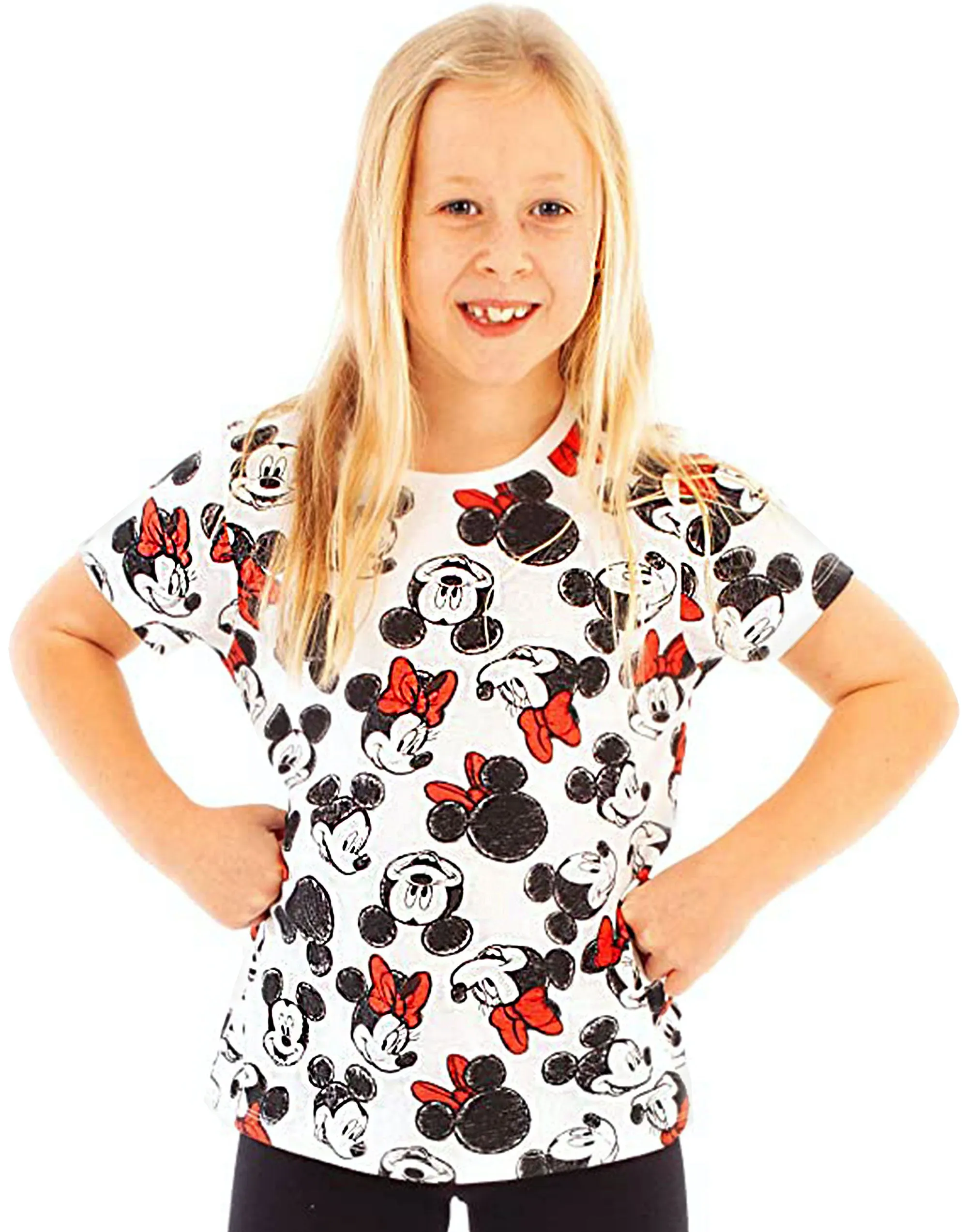Mickey And Minnie Mouse All Over Print Girl's T-shirt