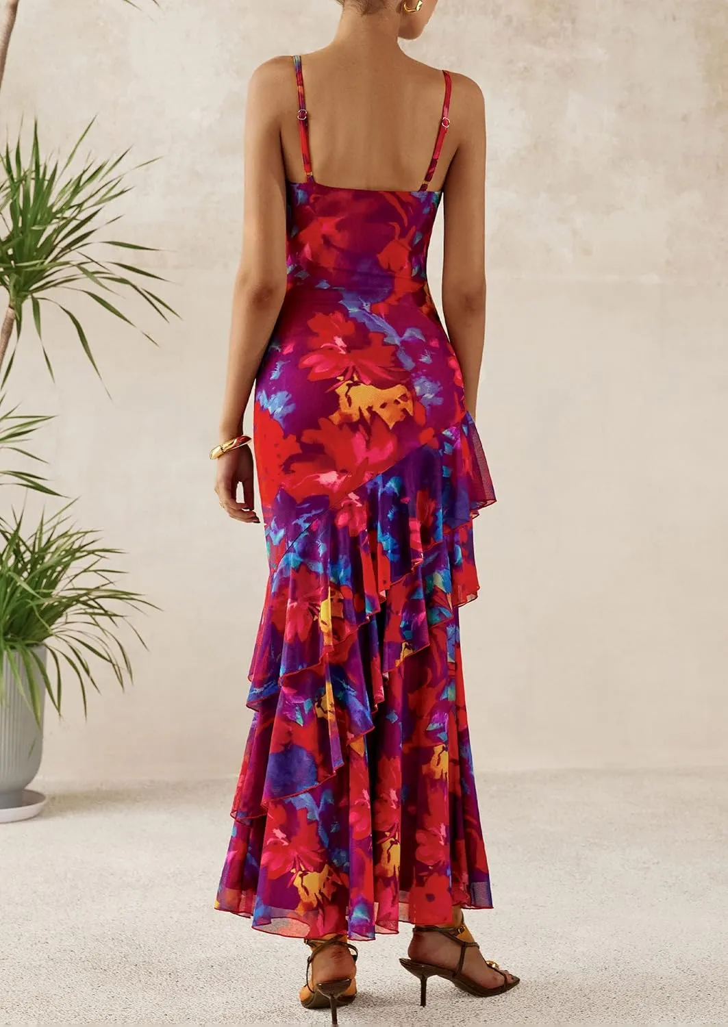 PRETTYGARDEN Maxi Dresses for Women 2025 Summer Tiered Floral Beach Sundress Spaghetti Strap Wedding Guest Long Dress
