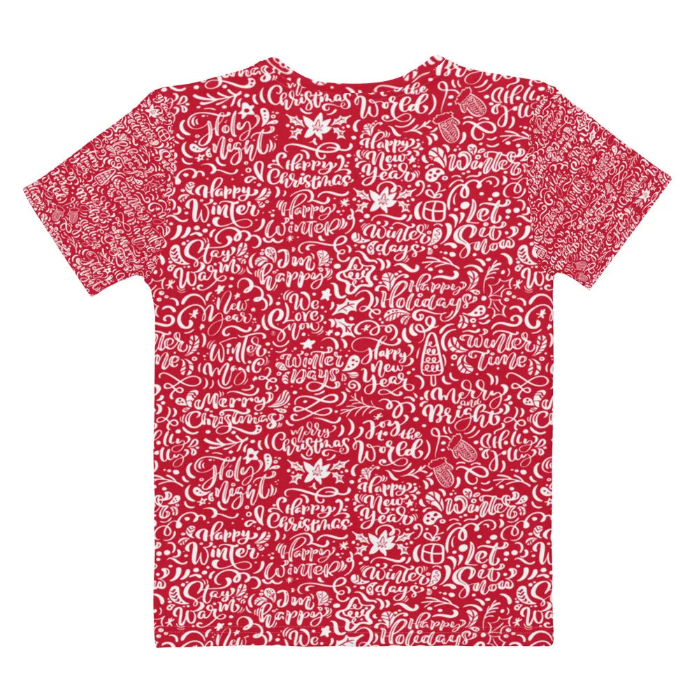 Red Christmas Typography Pattern Women's T-shirt
