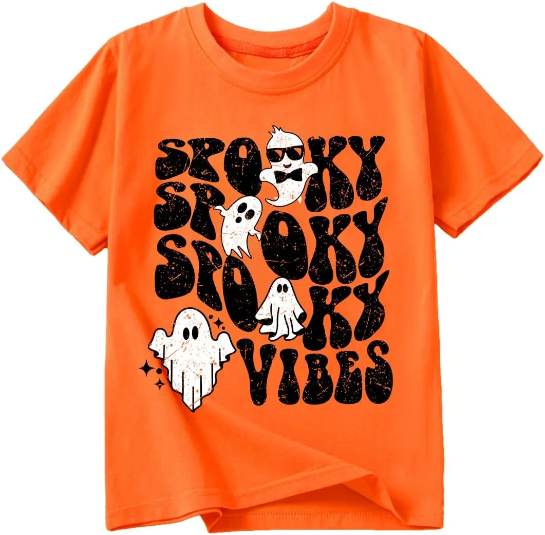 Toddler Boys Girls Halloween Shirt Skeleton Ghost T-Shirts Boo Tees Spooky Tops Short Sleeve 2-12 Years