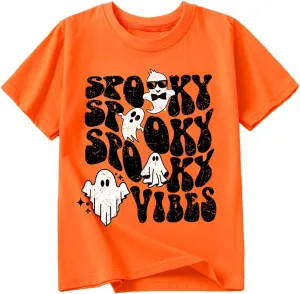 Toddler Boys Girls Halloween Shirt Skeleton Ghost T-Shirts Boo Tees Spooky Tops Short Sleeve 2-12 Years