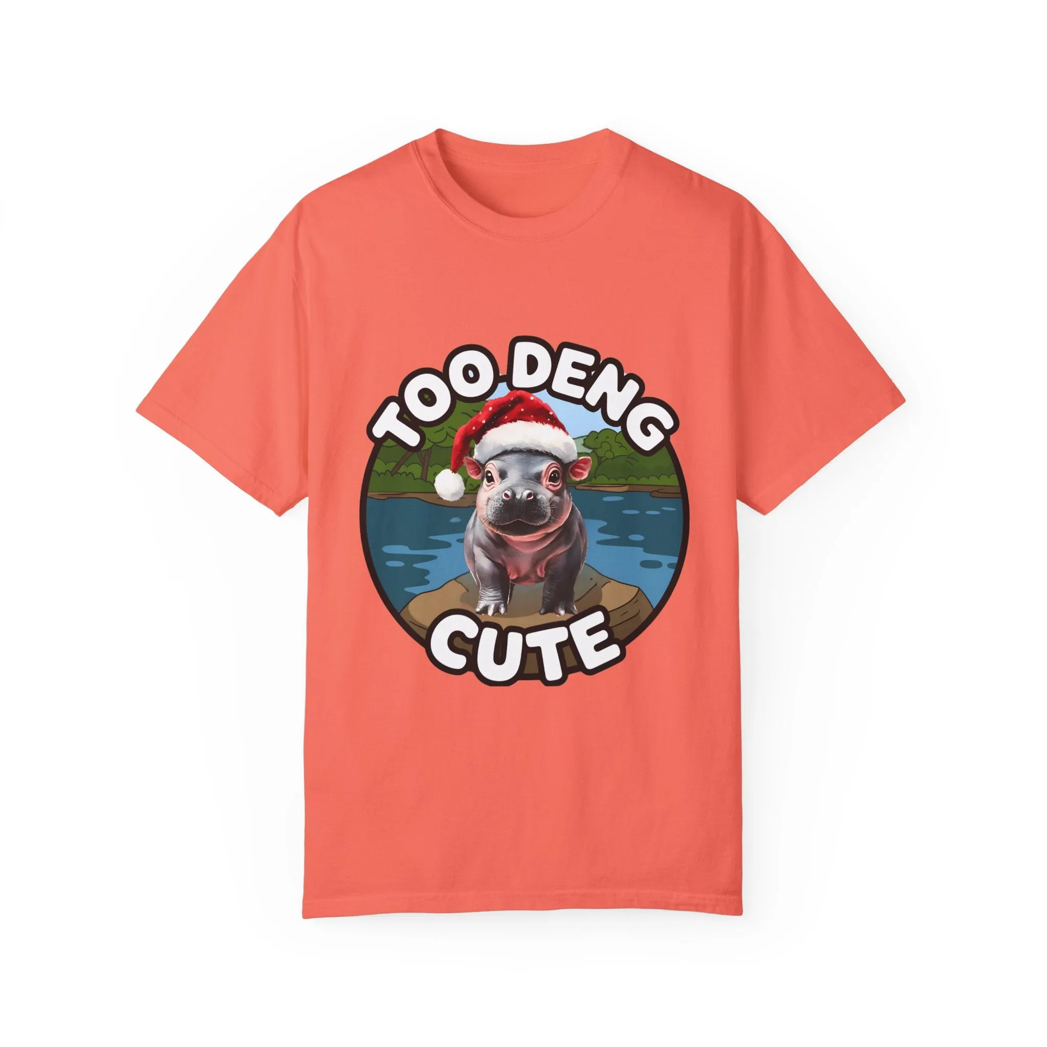 Unisex Garment-Dyed T-Shirt, Moo Deng the Cute Pygmy Hippo | Christmas Holiday Shirt