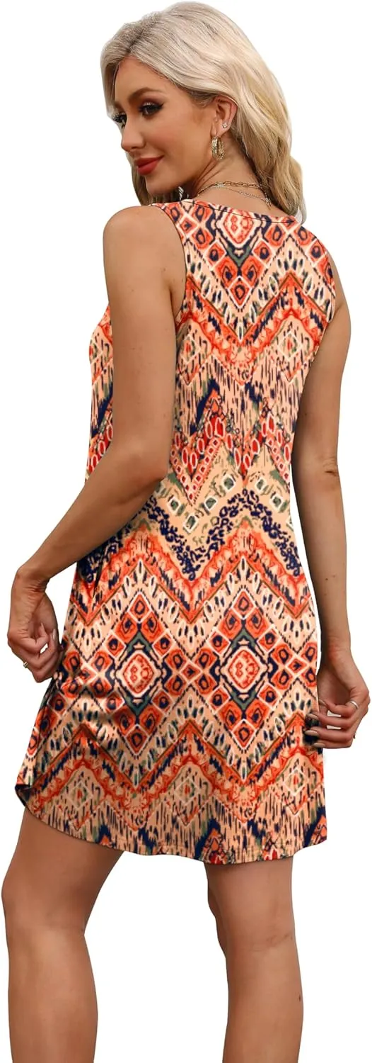 WEESO Womens Summer Dresses Loose U Neck Sleeveless Sundresses Dress with Pockets