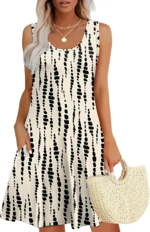 WEESO Womens Summer Dresses Loose U Neck Sleeveless Sundresses Dress with Pockets